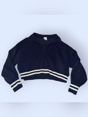 Aerie Navy Cropped Pullover with White Stripes